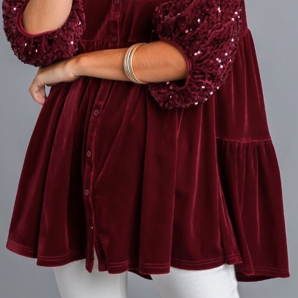 Umgee Burgundy Velvet Tunic Top - Picture 12 of 13